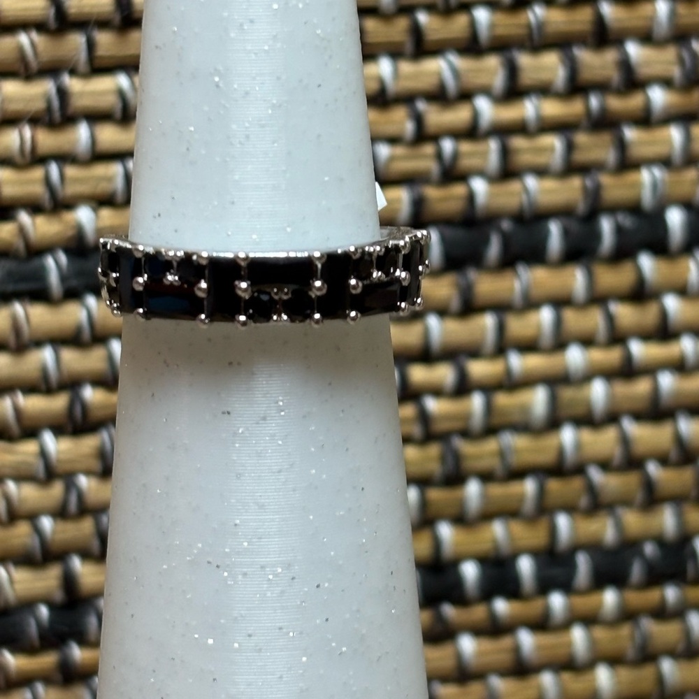 Bomb Party OG Ring Lab Created Black Onyx on Rhodium Plating